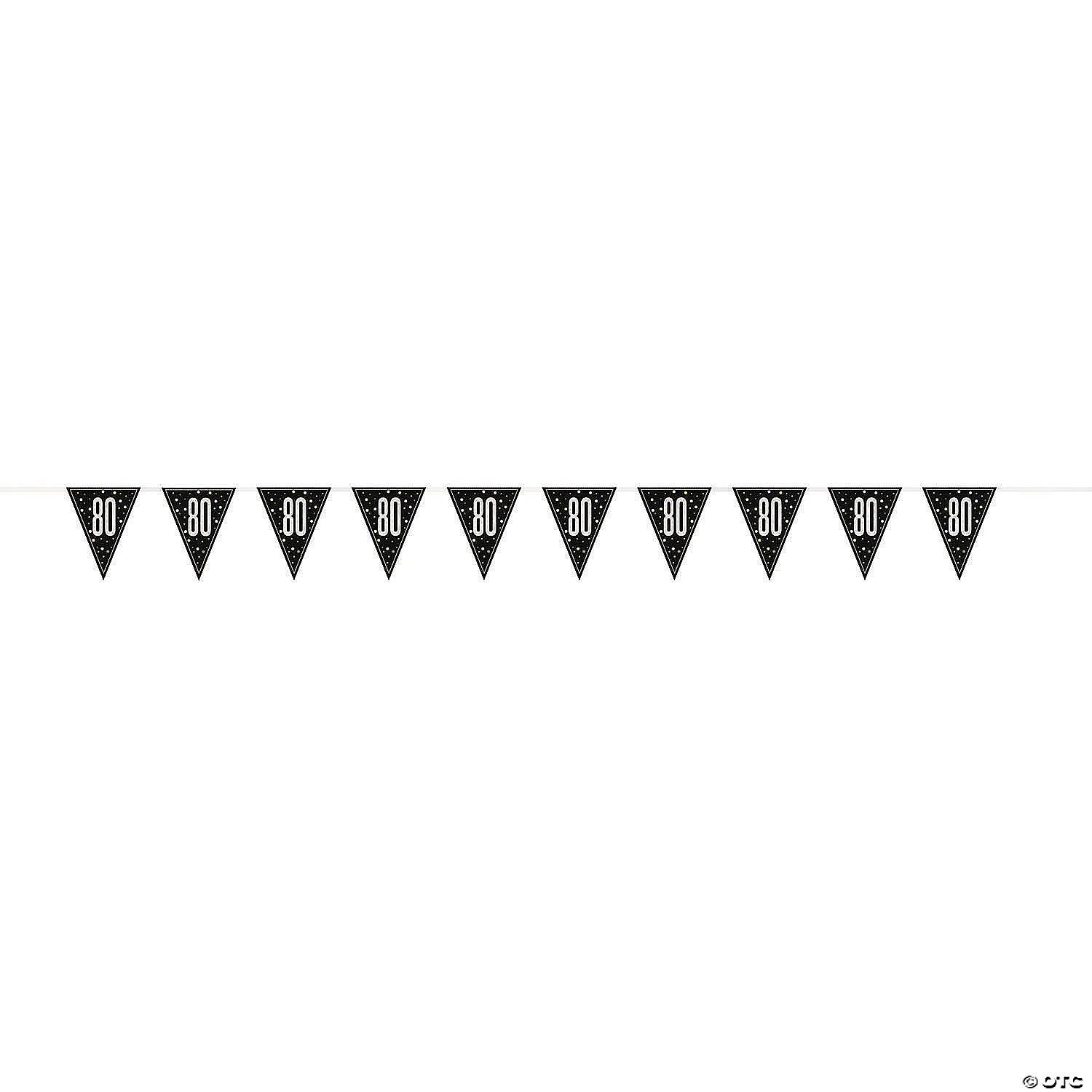 9ft Black Glitz Silver/Gold Age 80th Flag Banner