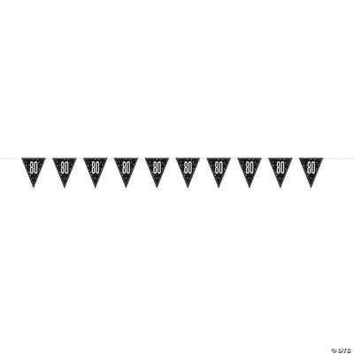 9ft Black Glitz Silver/Gold Age 80th Flag Banner