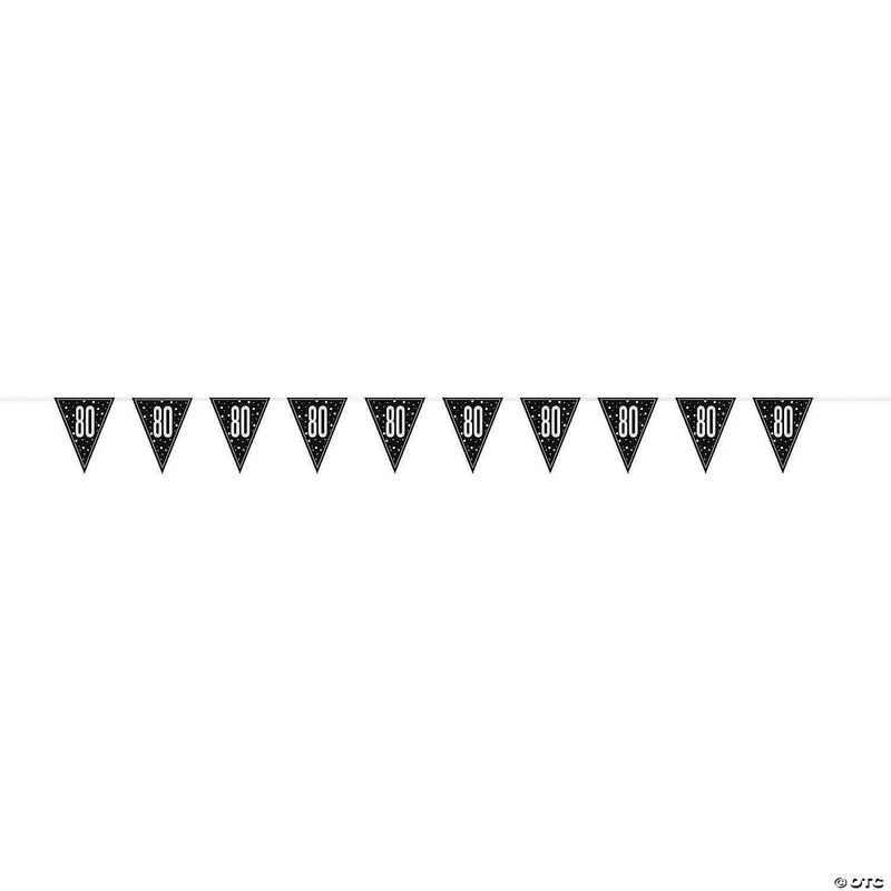 9ft Black Glitz Silver/Gold Age 80th Flag Banner