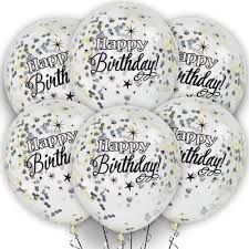 6pcs 12&quot; Happy Birthday Black Confetti Balloons
