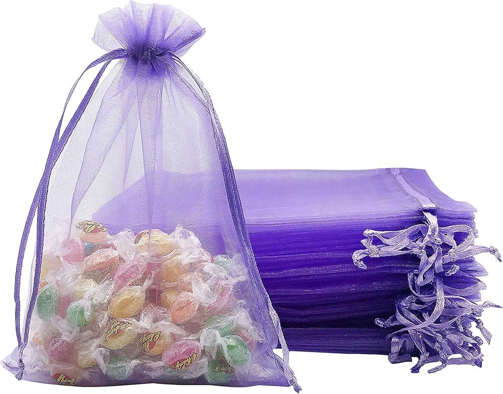 12pcs 4.5&quot;x6.5&quot; Organza Mesh Bags (Various Colours), Color: Purple