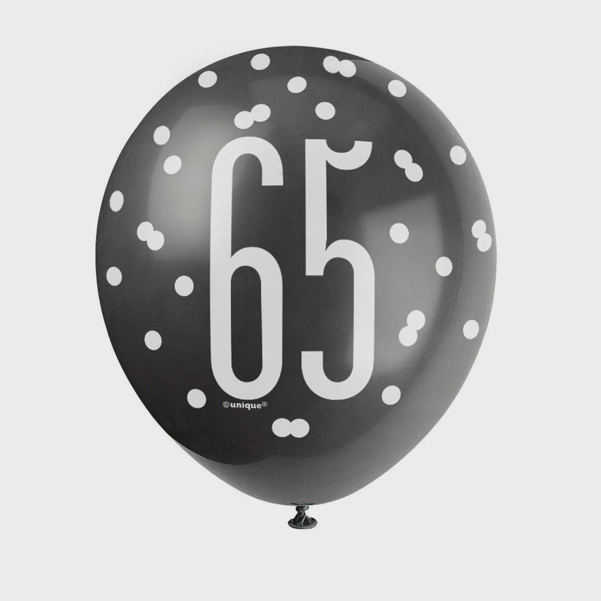 6pcs 12&quot; Dots 65th Birthday Balloons (Silver, Black &amp; Cream)