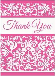 8pcs Pink Damask Thank You Notes