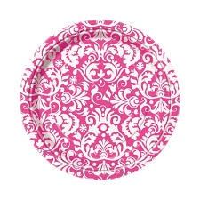 8pcs Pink Damask 7&quot; Plates
