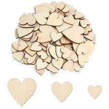 100pcs Assorted Size Wood Craft Hearts