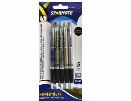 STARMATE 5pcs Ball Point Pen Black