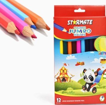 STARMATE 12pcs Jumbo Hex Pencil Crayons