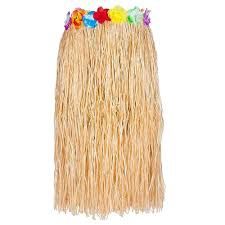 Luau Brown Long Grass Skirt with Flowers