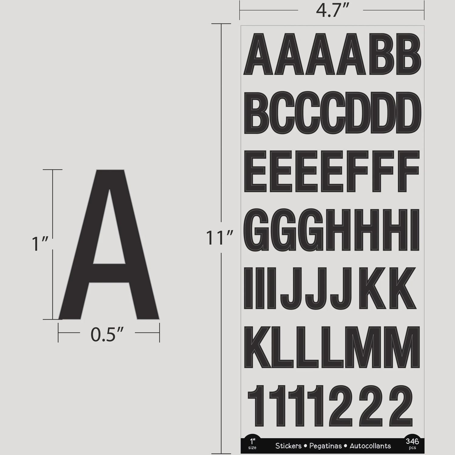 310pcs Alphabet &amp; Numbers 1&quot; Black Stickers