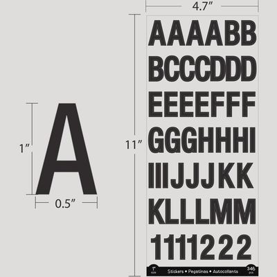 310pcs Alphabet &amp; Numbers 1&quot; Black Stickers