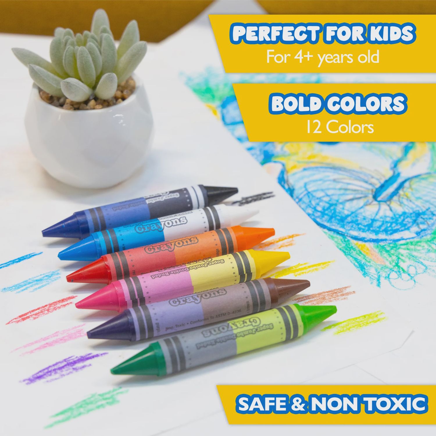 6pcs 12 Colors Jumbo Wax Crayons