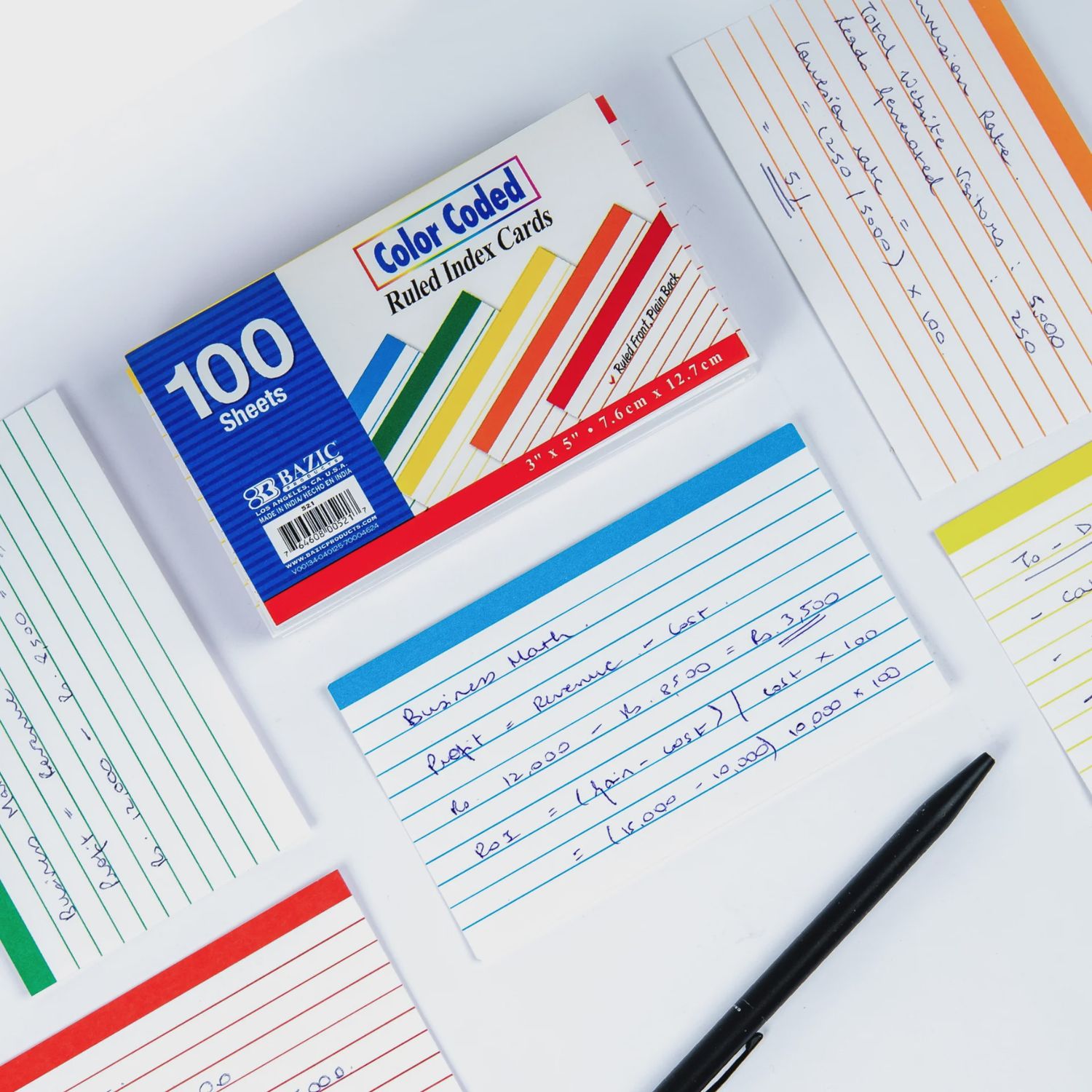 100sheets Color Coded Ruled Index Cards