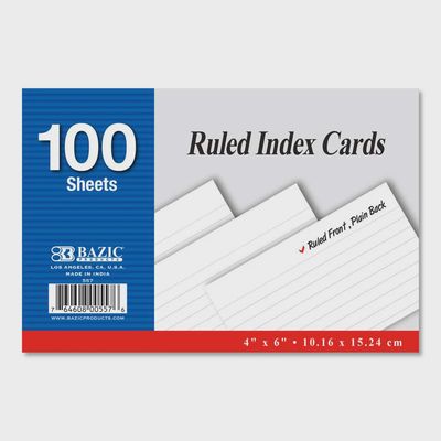 100sheets 4"x6" Ruled Index Cards