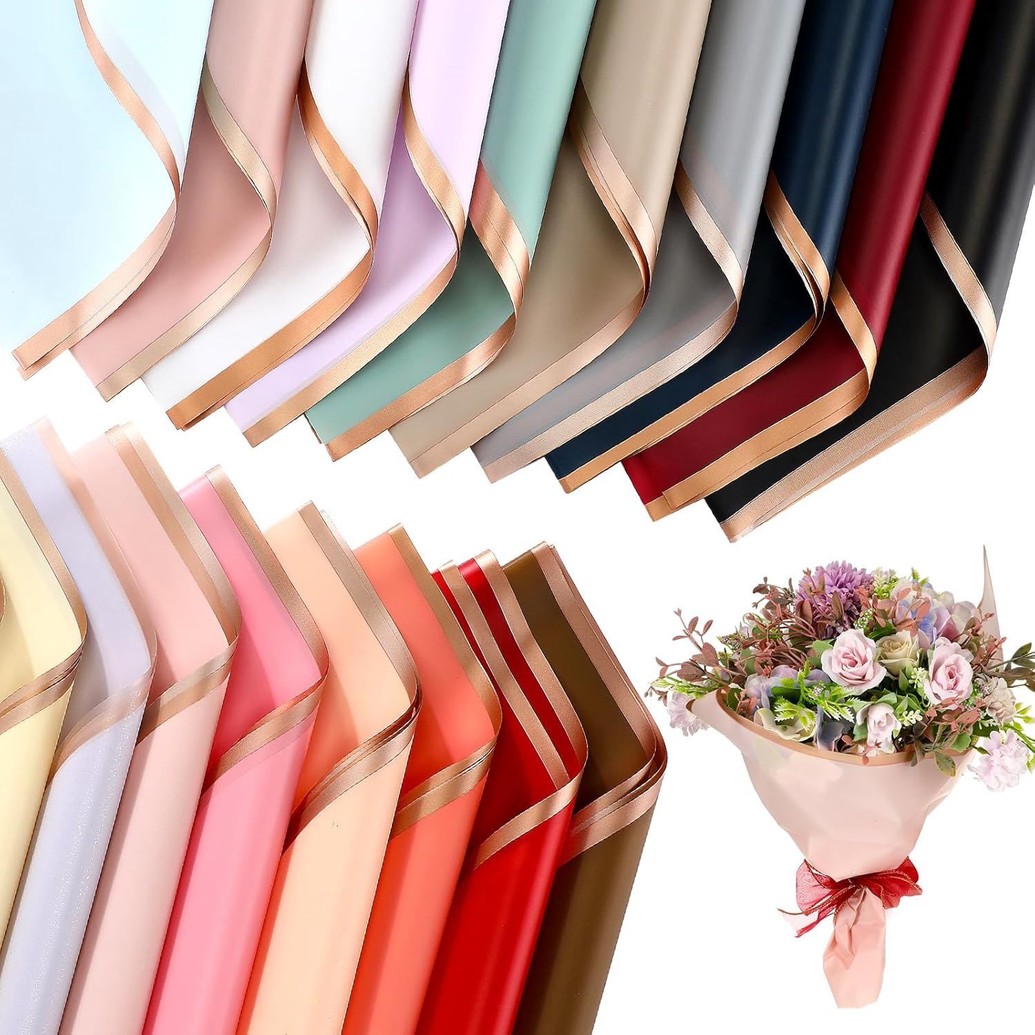 Gold Edge Flower Bouquet Wrapping Paper