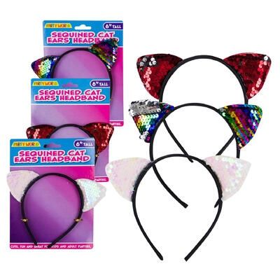 6&quot; Sequined Cat Ears Headband