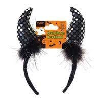 4.7" Sequined Devil Horn Headband (Halloween), Color: Black