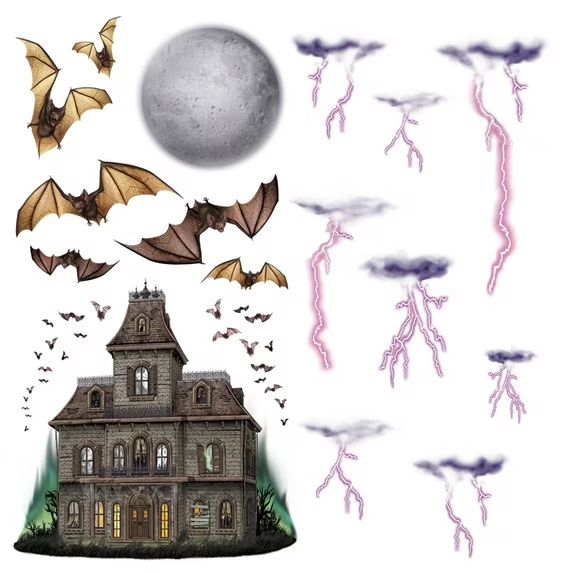 16pcs Insta Theme Haunted House &amp; Night Sky Props