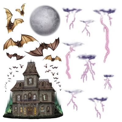 16pcs Insta Theme Haunted House &amp; Night Sky Props