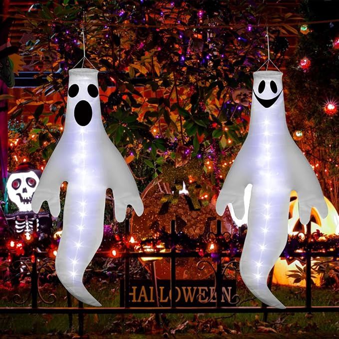 2pcs White Halloween Windsocks (Battery Operated)