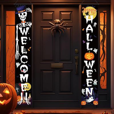 2pcs 72&quot;x12&quot; Welcome Halloween Hanging Front Porch Banner