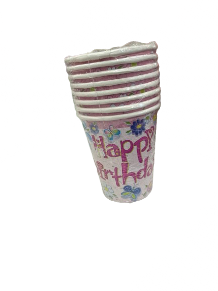 8pcs Birthday Flowers 9oz Cups
