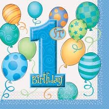 16pcs First Birthday Blue Luncheon Napkins
