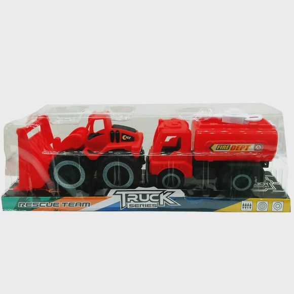 2pack Construction Vehicle Toy Set, Type: Fire &amp; Tractor