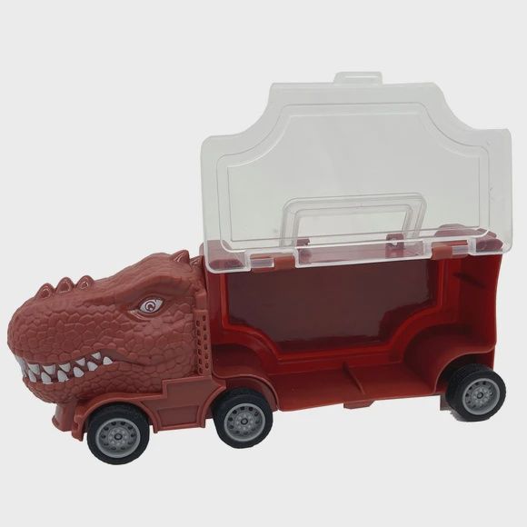 Dino Portable Storage Trailer with 4 Dinosaurs, Color: Red Truck