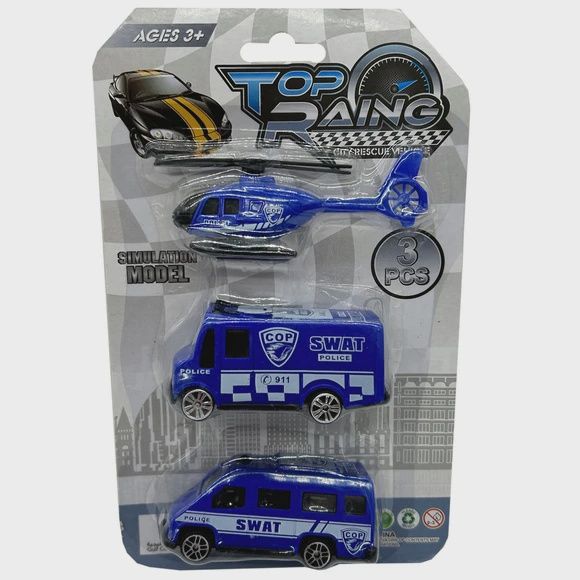 3pc Pack of Police Vehicles &amp; Aircraft Toy Set