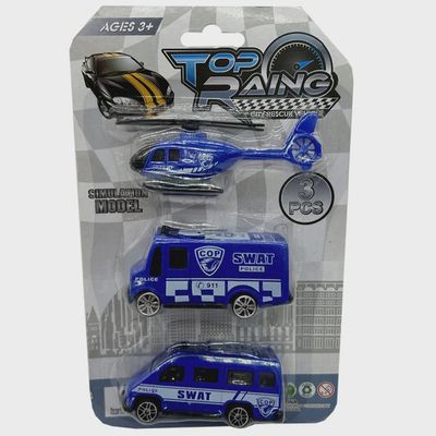 3pc Pack of Police Vehicles &amp; Aircraft Toy Set