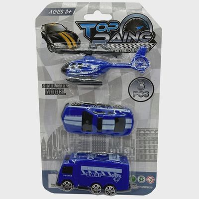 3pc Pack of Police Vehicles &amp; Aircraft Toy Set