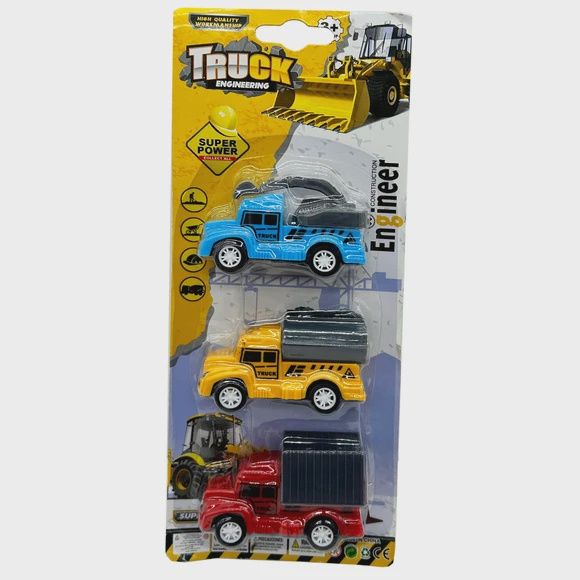 3pc Pull Back Construction Truck Toy Set