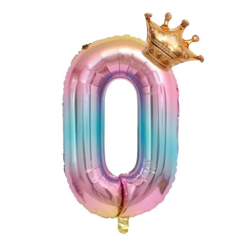 32" Balloon with Crown (Ombre), Number: 0