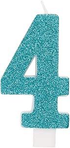 Glitter Numeral 4 Candle, Color: Light Blue