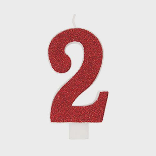 Glitter Numeral 2 Candle, Color: Red