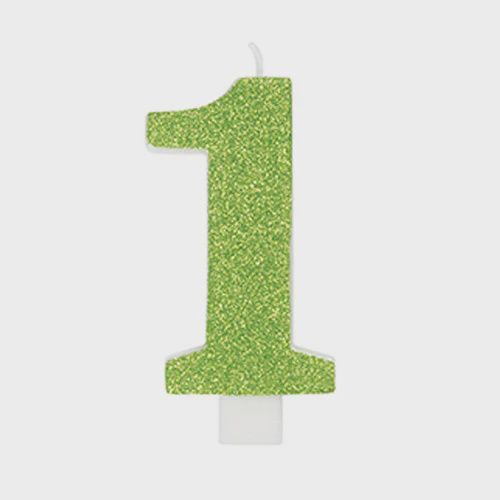 Glitter Numeral 1 Candle, Color: Lime Green