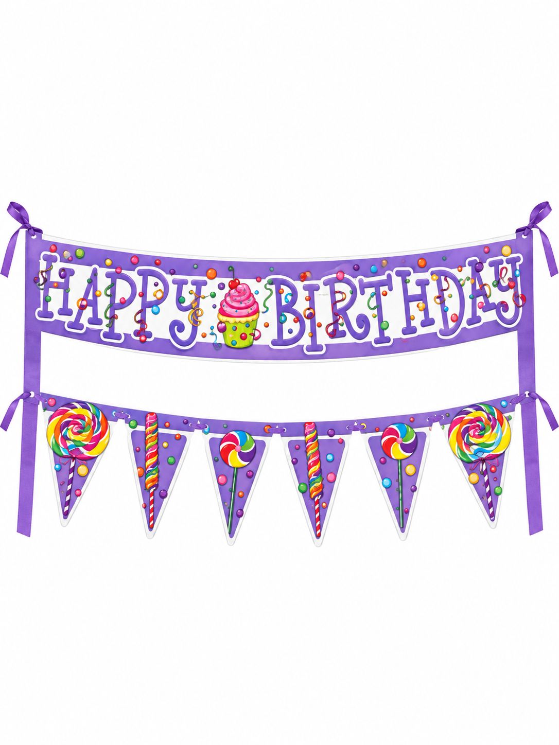 6.5" Happy Birthday Purple Cake Banner