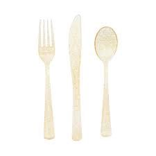 18pcs Glitter Plastic Cutlery (Colors Vary), Color: Gold