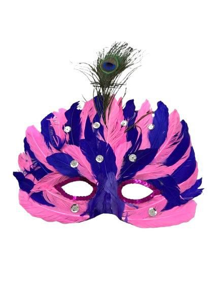 Feathered Mask with Sequins, Color: Light Pink &amp; Purple