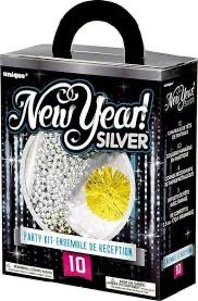 10 People New Year Black &amp; Silver Party Kit