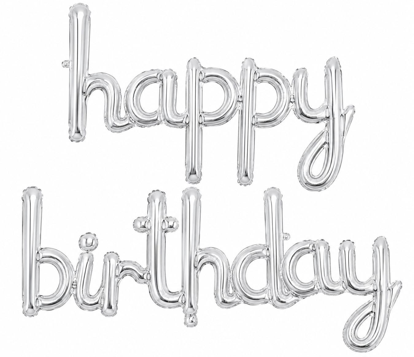 Cursive Silver Happy Birthday Balloon Banner