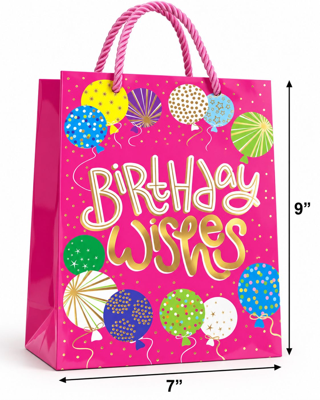 9"Lx7"W Birthday Wishes Gift Bag Medium, Type: Birthday Wishes