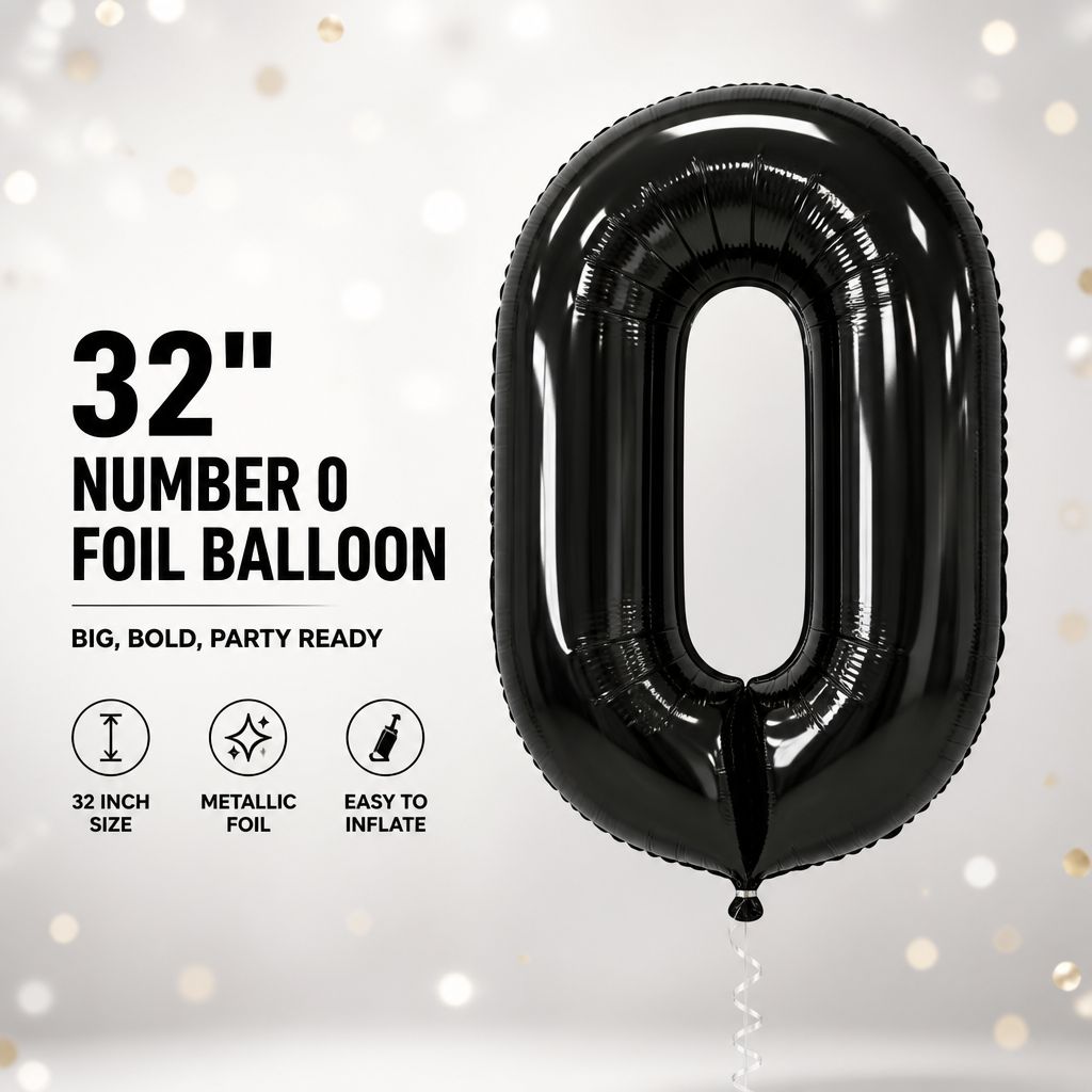 32" Black Number 0 Foil Balloon