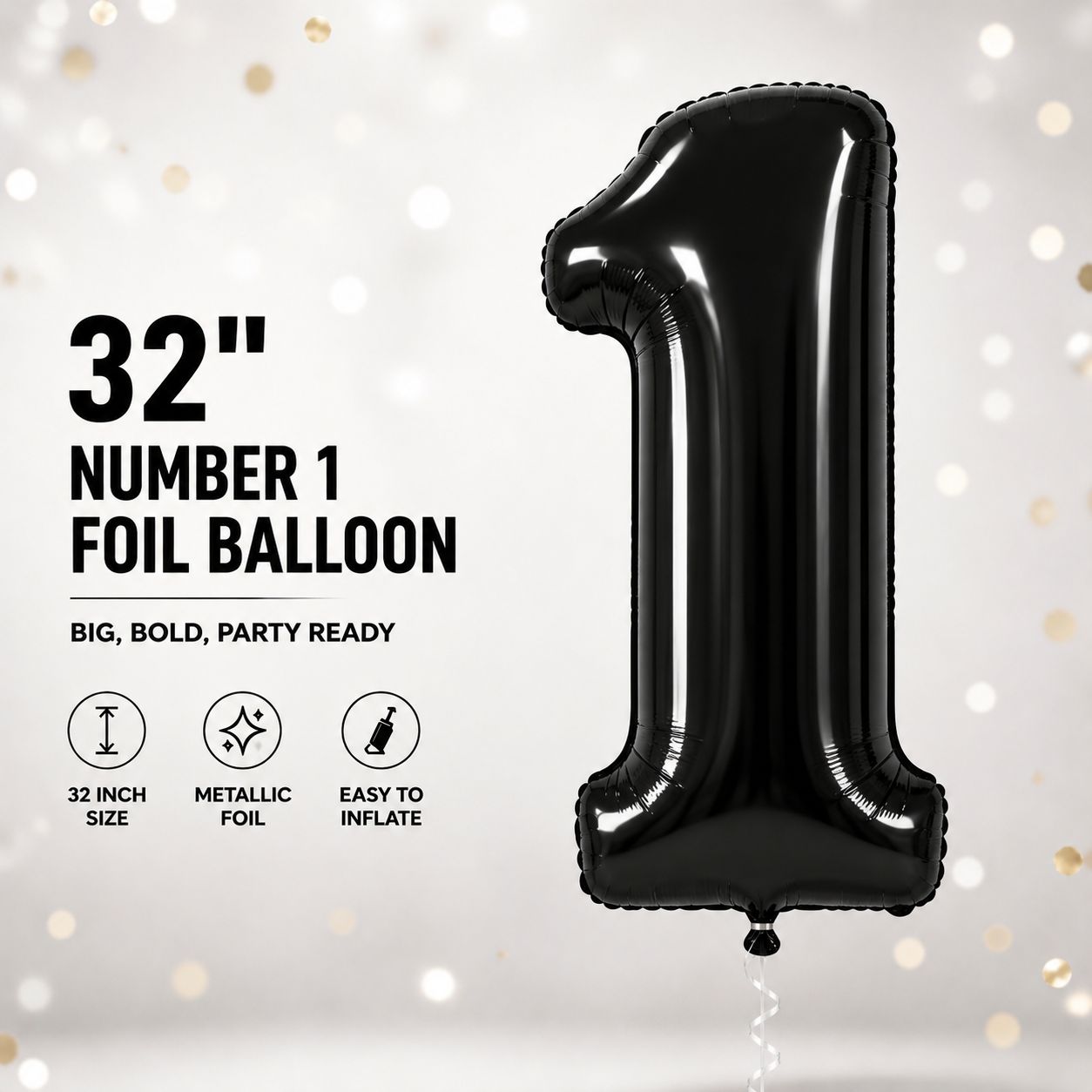 32" Black Number 1 Foil Balloon