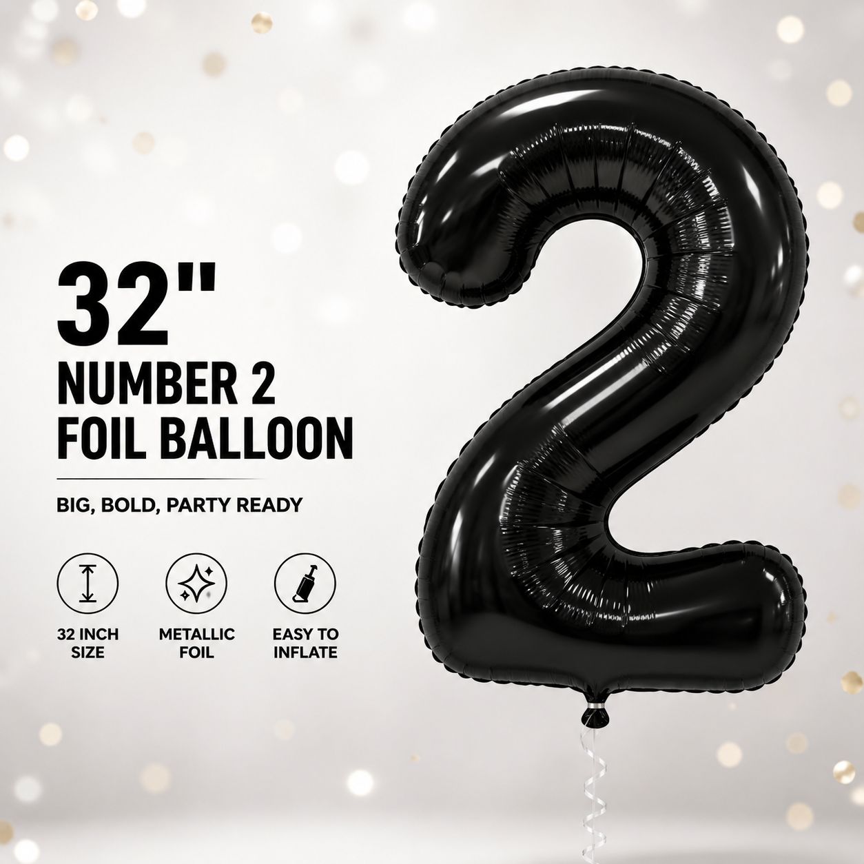 32" Black Number 2 Foil Balloon