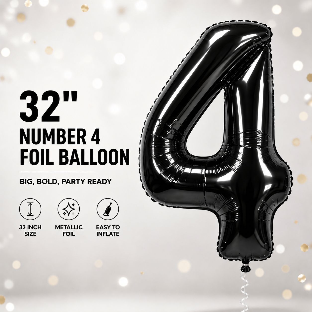 32" Black Number 4 Foil Balloon