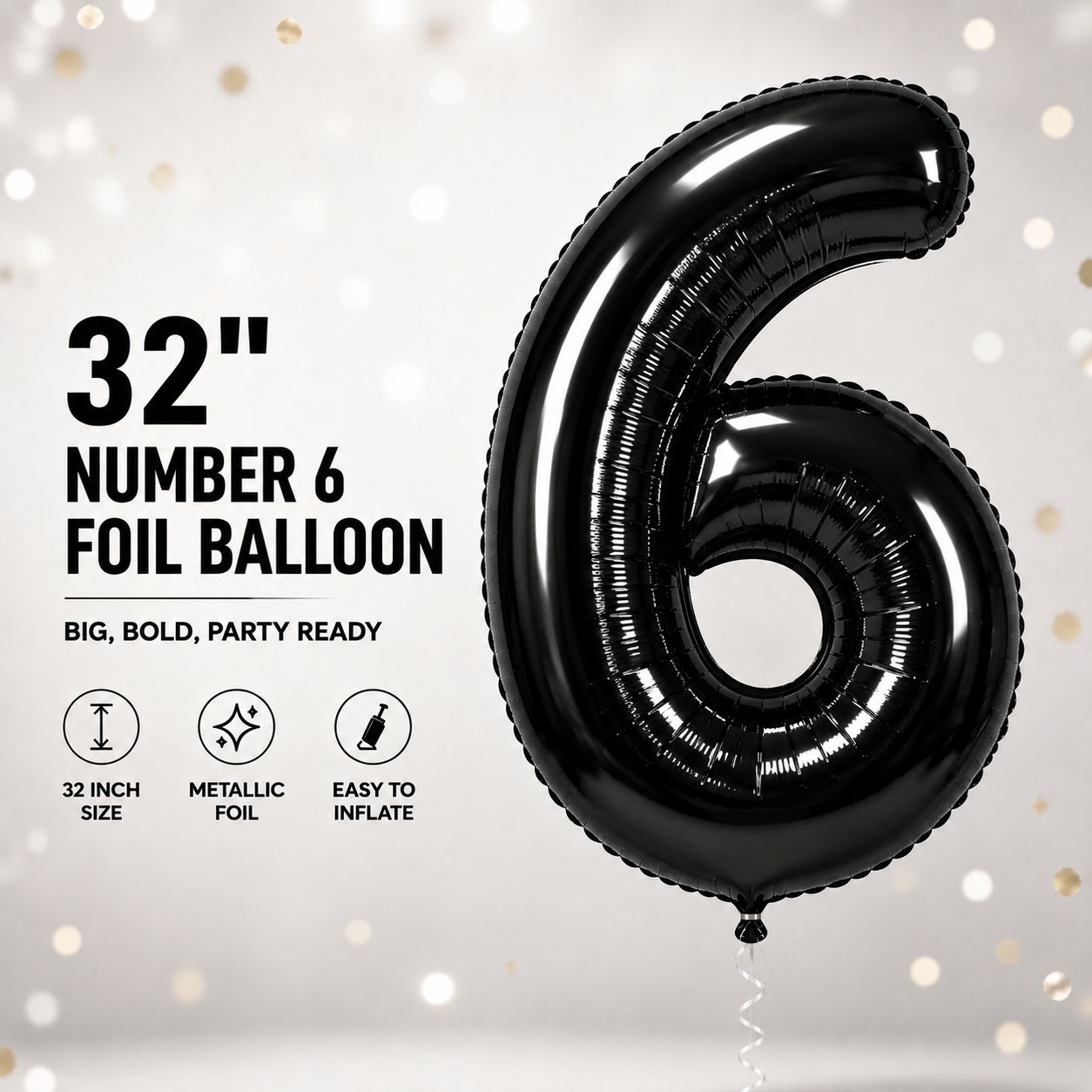 32" Black Number 6 Foil Balloon