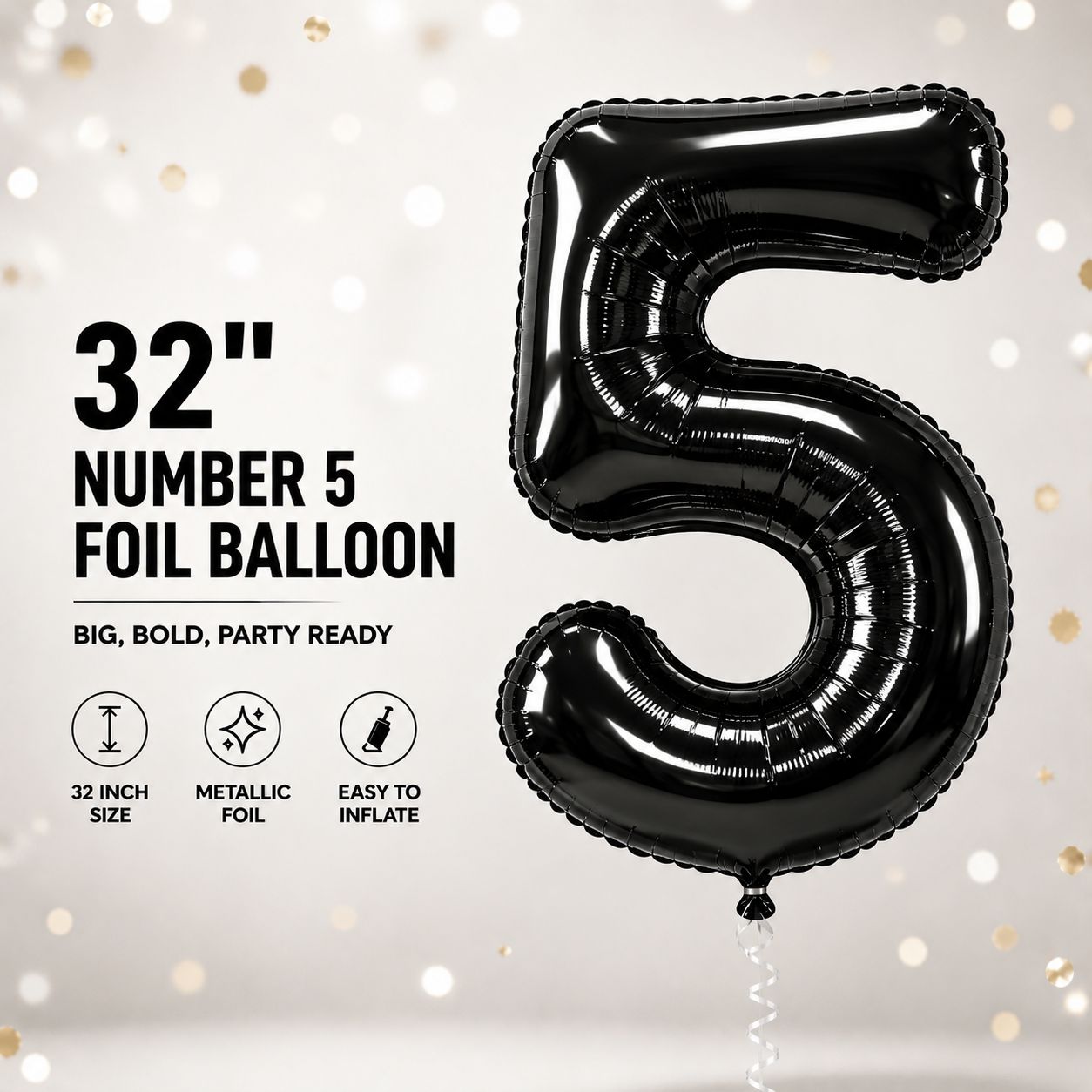 32" Black Number 5 Foil Balloon