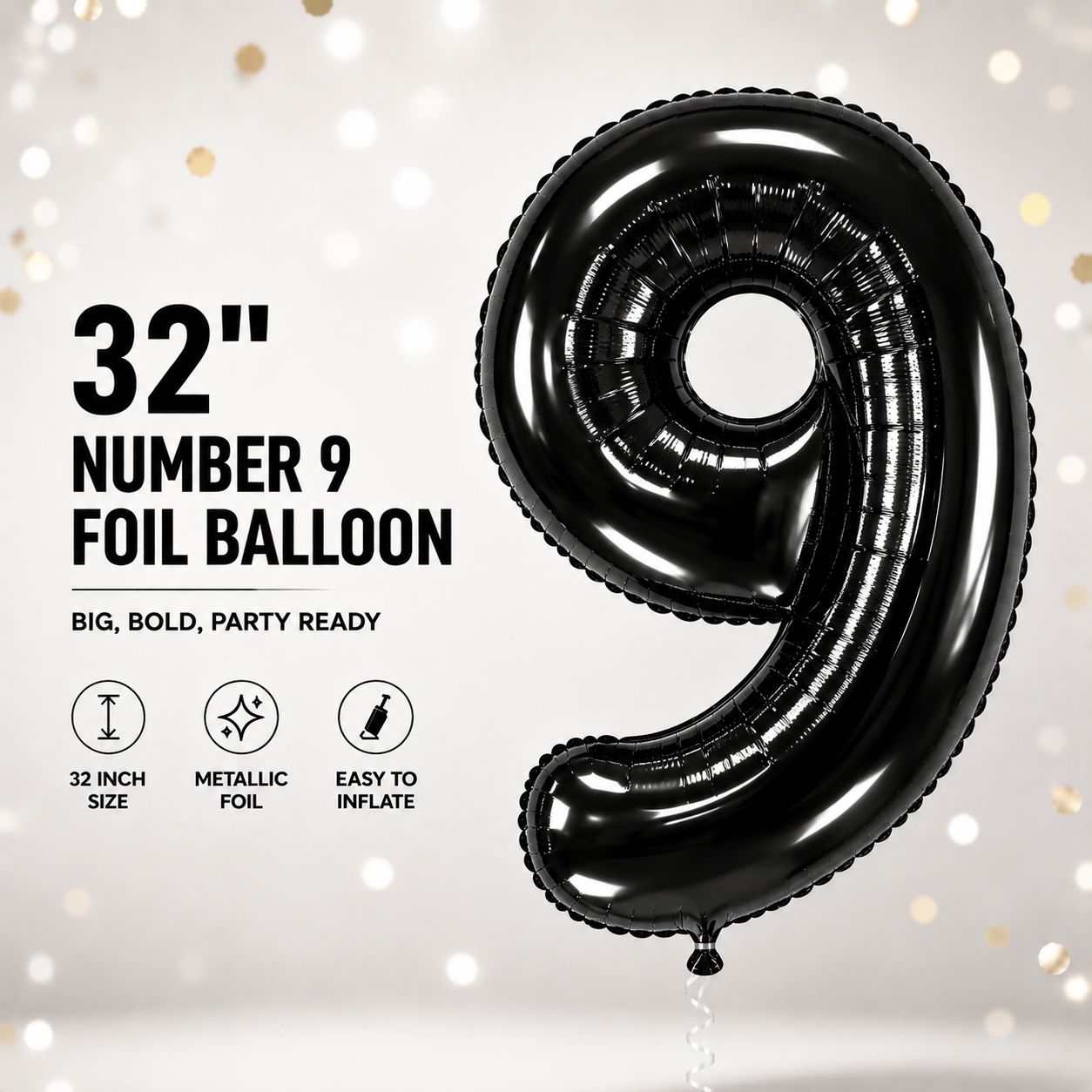 32" Black Number 9 Foil Balloon