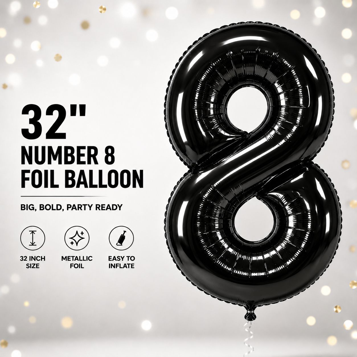 32" Black Number 8 Foil Balloon